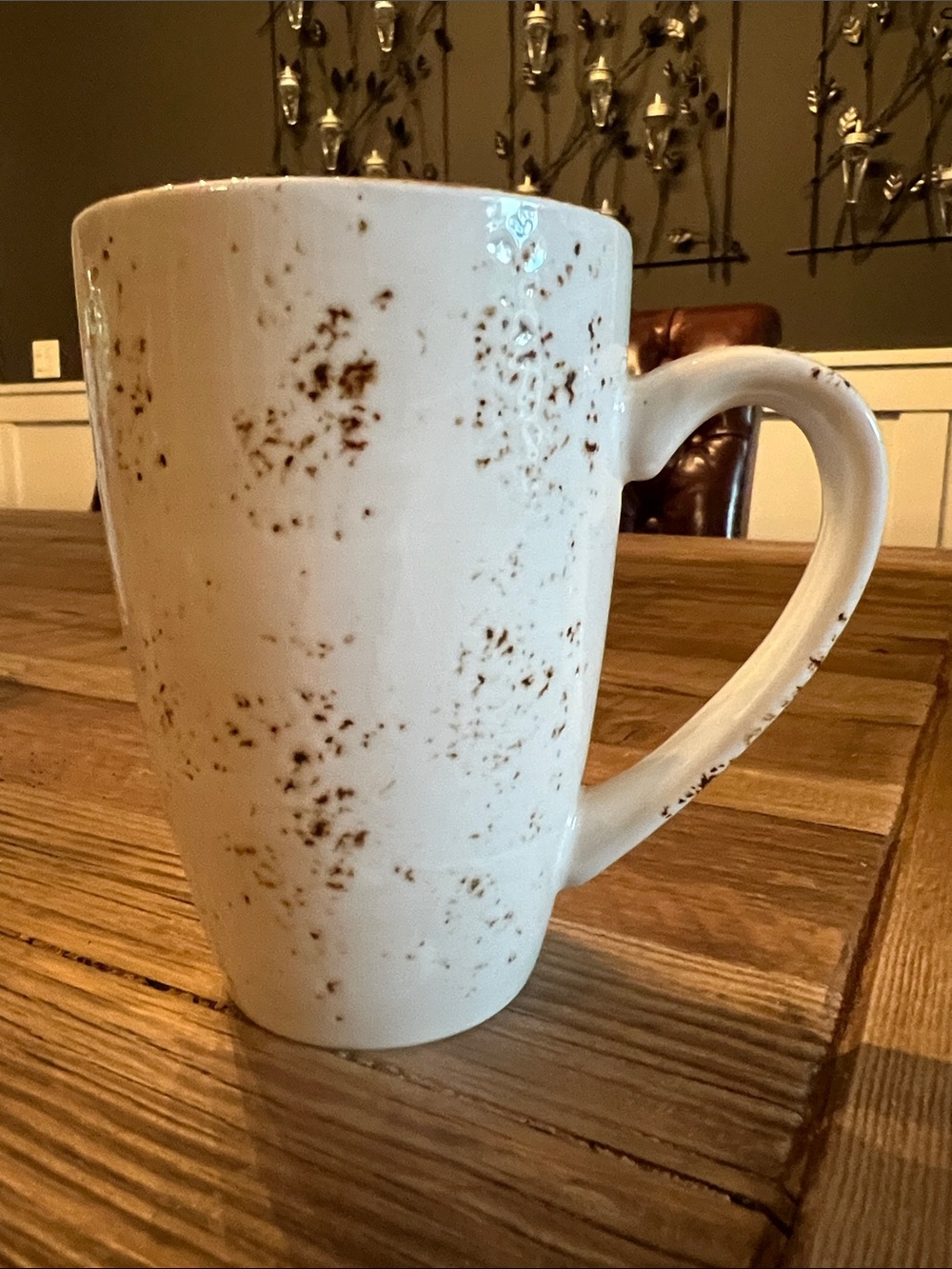 2 Speckled Cream Ceramic Coffee Mug s with Brown Accents